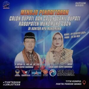 Sapuan-Wasri Mendaftar ke KPU Mukomuko dengan Konvoi dari Pantai Pandan Wangi